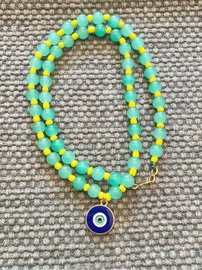 Colorful Bead Charm Necklace, with Evil Eye Pendant